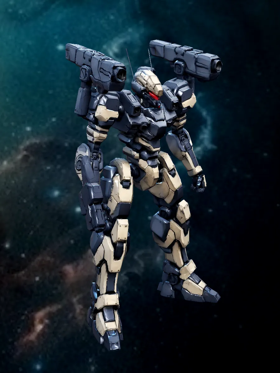 Navy & tan frame mech, in-game model