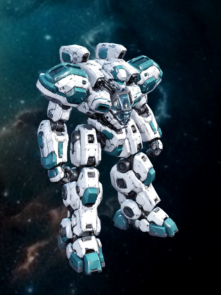 Teal heavy frame mech, in-game model