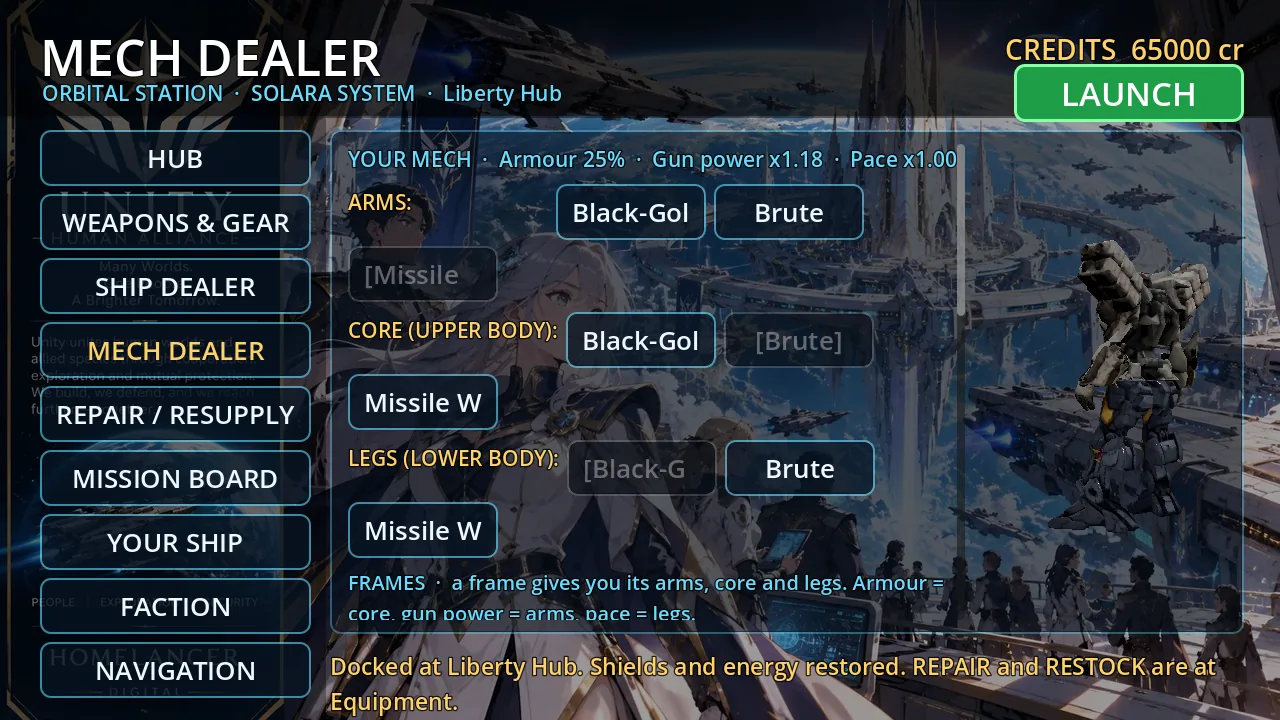 The mech dealer page in a station